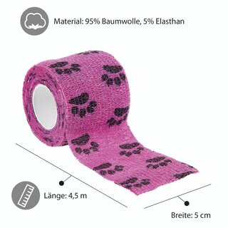 Selbsthaftende Verbnde fr Haustiere- Einzelverpackung Pfoten Muster pink
